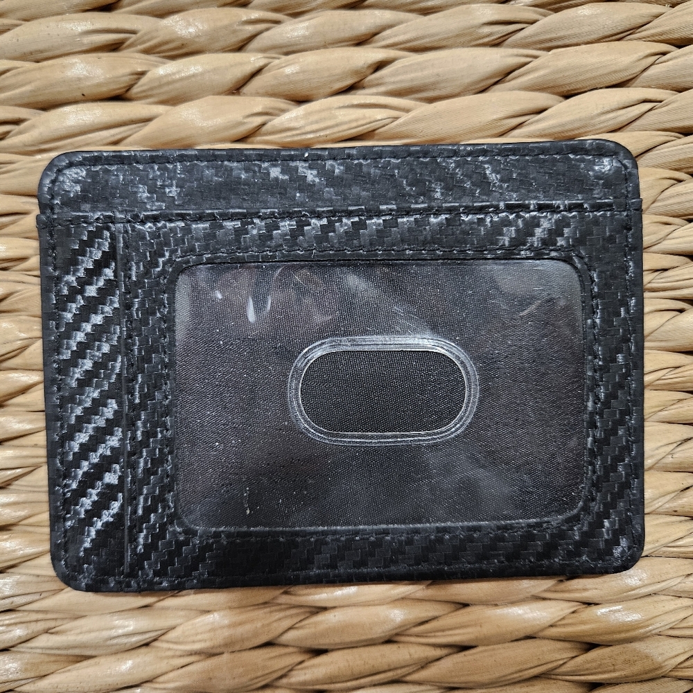 SLIM WALLET leather RFID blocker Mens Womens black minimalist EUC card gift - Picture 9 of 13